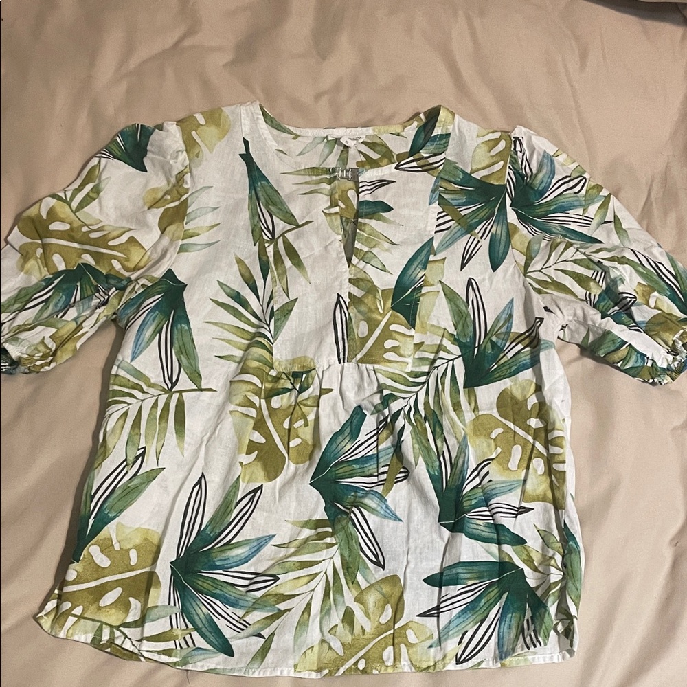 Sigrid Olsen Green Leaf Pattern Top